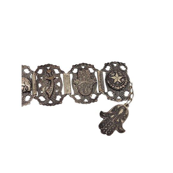 Morocco Souvenir Bracelet Hashi Hand Elephants Stars Nimcha Sword Links Vtg - Picture 8 of 10